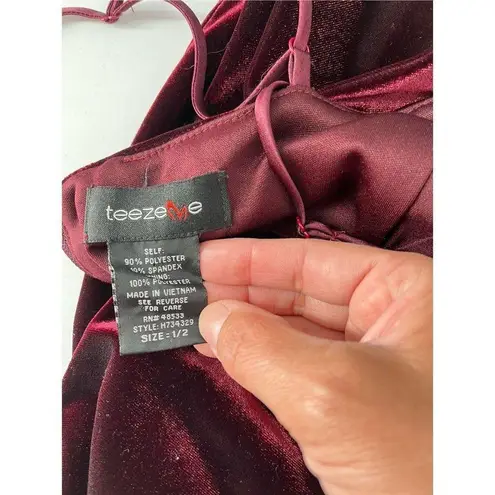 Teeze Me Y2K Womens Velvet Deep V-Neck Slit Long Maxi Dress Red Size 1/2 Vampire