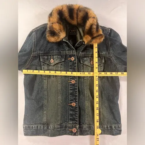 Route 66 Vintage Denim Jacket with Faux Fur Collar