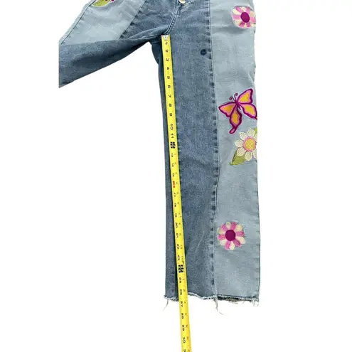 Delia’s By Dolls Kill Wild Canyon Wide Leg Jeans Daisy Foral Size Small Blue