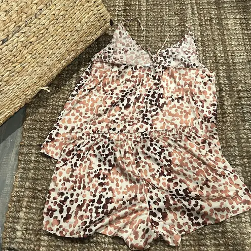 Stars Above Brown Leopard Print Satin Pajama Set Size Medium