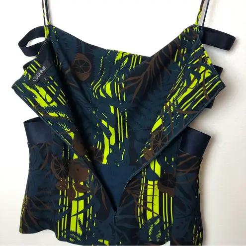 Cushnie Square Neck Neon Palm Bandage Side Tank Top Size 6