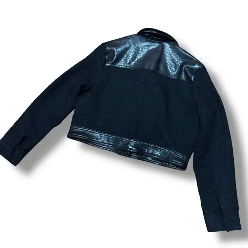 Christian LaCroix Black Button Front Crocodile Trim Tweed Boucle Jacket - Medium