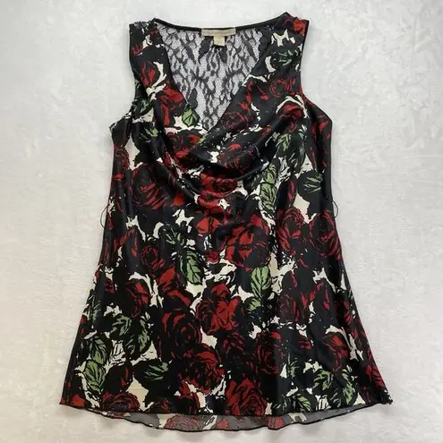 Jonathan Martin  tank top Women M Red Rosed Lace Floral Cowl Neck Sleeveless