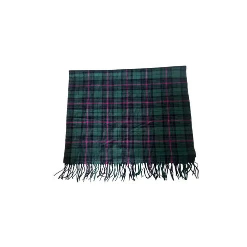 J.Crew Green Black Pink Plaid Fringe Scarf Acrylic Winter Wrap 90” x 24.5”