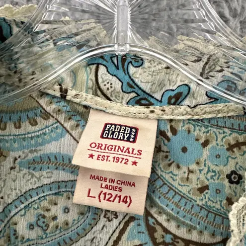 Faded Glory Vintage  Button Up Top Paisley‎ Fairy Boho Y2K Retro Women's Large thumbnail 4