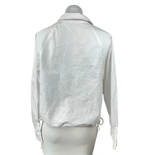 Hudson Women's White Long Sleeve Henley Button Collar Tie Hem Shirt Top Size S