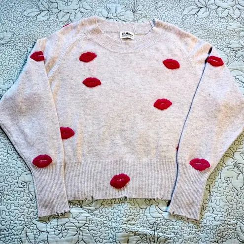 27 Miles Malibu "Kisses" Distressed Trim Cashmere Sweater Sz Small🧡 Gray