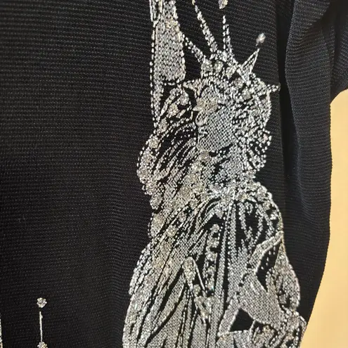 Vintage Womens New York City Shirt Top Rhinestone Bling Applique Black Size L Size L