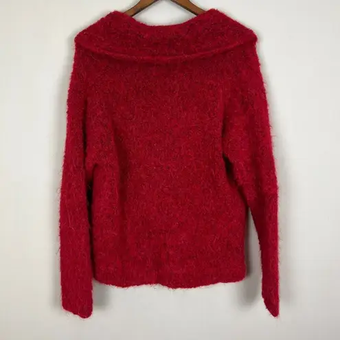 TEY ART Cardigan Sweater Womens Large Red One Button Collar Alpaca Wool Peru L