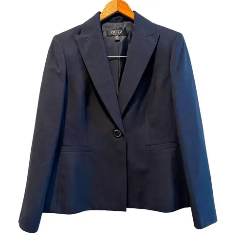 Kasper Skirt Suit Long Sleeve Blazer Midi Skirt Career Navy Petite Size 8/10 Blue