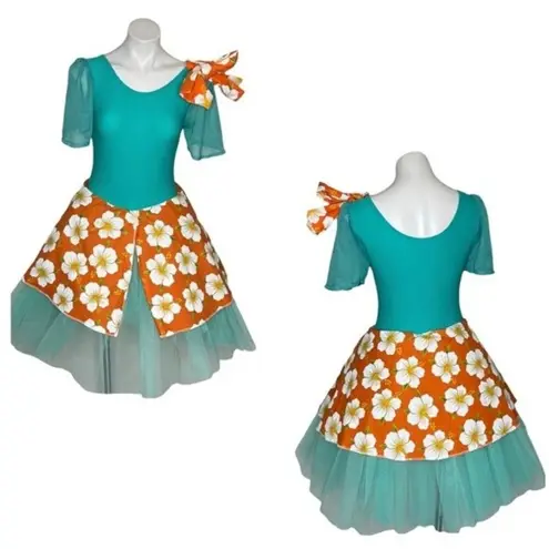 HANDMADE Turquoise Tutu Dress Costume Orange Skirt Floral Anthurium Flowers
