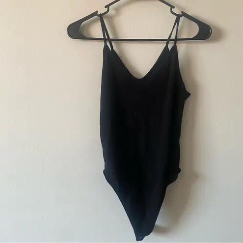 American Eagle Cami Bodysuit in Fancy Rib in Black