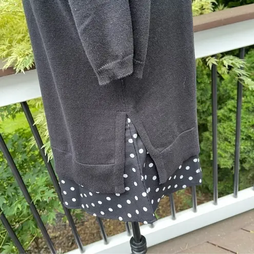 Isaac Mizrahi Live! Mixed Media Layered Look Top Black Polka Dots Sz M