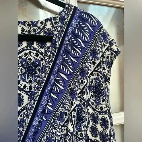 Kate Hill Navy Purple Sleeveless Boho Bohemian Print Midi Dress Plus Size 18W