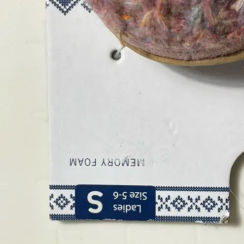 IZOD Ladies Knit Slippers Pink Multi Faux Fur Memory Foam Size S (5-6)