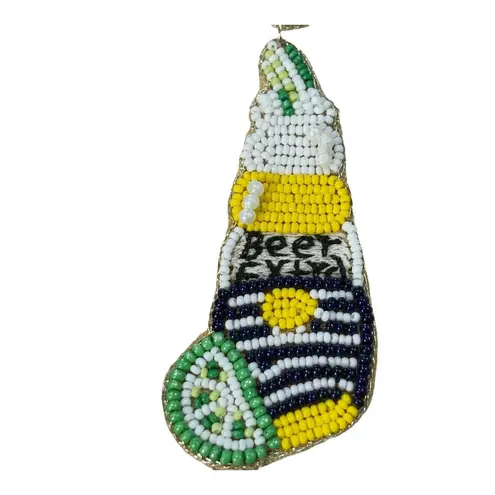 Salt The Rim Beaded Beer Bottle Earrings Fiesta Party Fun Statement Dangle New Green