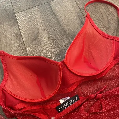 Cinema Etoile Red Shimmer Sheer Chemise Slip Size Medium Silver