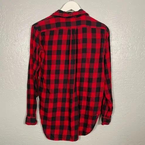 Denim & Supply Ralph Lauren Women XS Black Red Plaid Shirt Long Sleeve Boyfriend