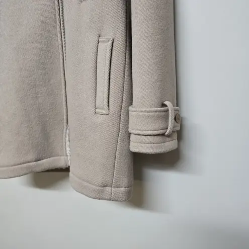 Wilfred Free Aritzia Shearling Lined Wool Coat XS Beige Zip Jacket Menchi Fabric