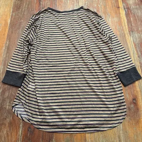 C&C California Women's long sleeve Top L purple gray tan Striped