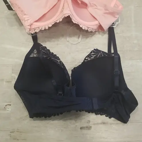 Laura Ashley ππ Comfort Bras (2 Pack) Pink & Navy Blue Lace 36C *FLAWED