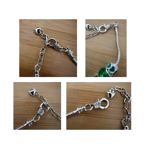 St Patricks Day Four Leaf Clover Bracelet New Beaded Charms Heart Dangle… Silver