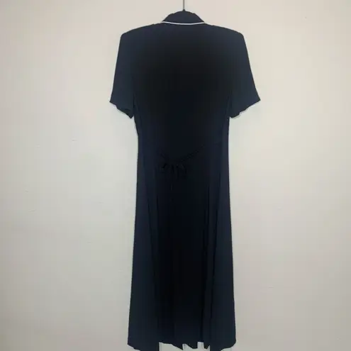 Leslie Fay Black Midi Dress Button Front Sz ? Medium