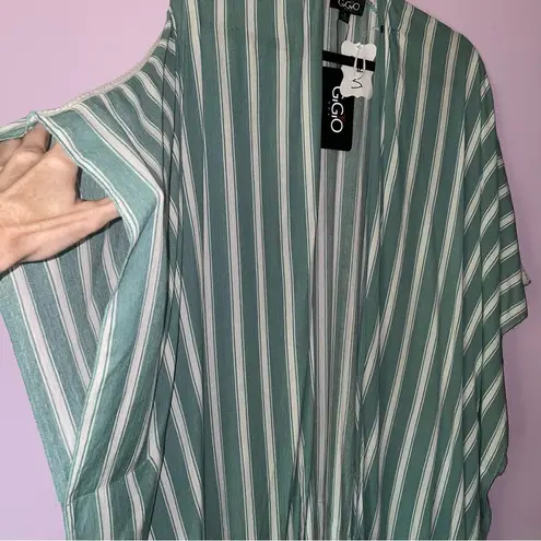 Gigio Cardigan S Longline Beachy Kimono Open Front Ruffle Swim Cover Green