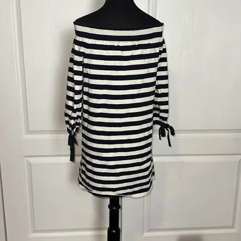 J.Crew  NAVY CREAM STRIPE OFF THE SHOULDER NAUTICAL YAUCHT DRESS