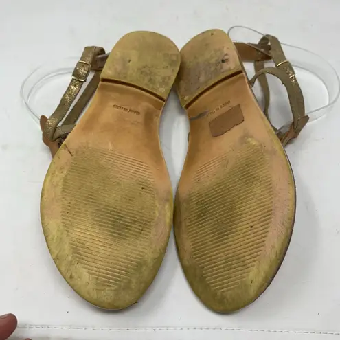 Niccolo Vacari Thong Sandals Tan Leather Gold Made in Italy 10 Flat Minimalist