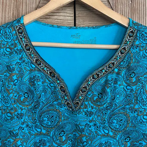 Patio Casuals Women's Casual Maxi Dress Blue Paisley Size Medium