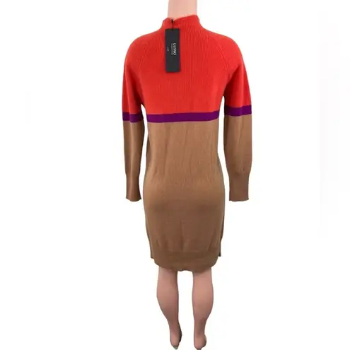 NWT LUSSO CASHMERE 100% Cashmere Sweater Dress MEDIUM Pumpkin Blaze Colorblock Orange