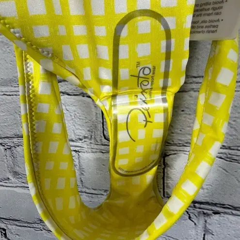 Peixoto Women’s Swim Bikini Bottoms Yellow & White Checked High Cut Leg M NWT Size M