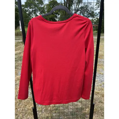 Croft & Barrow  Women's Top Classic Tee Size Small Long Sleeve Red Christmas Tree