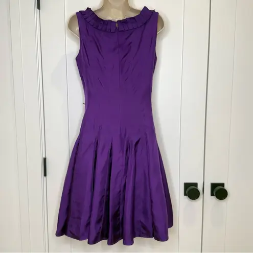 Badgley Mischka Silk Fit and Flare Dress Size 4 Satin Purple Elegant Cocktail