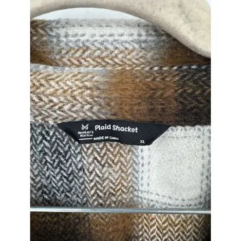 Members Mark Plaid Shacket Women XL Brown Western Cabincore Outdoor Academia