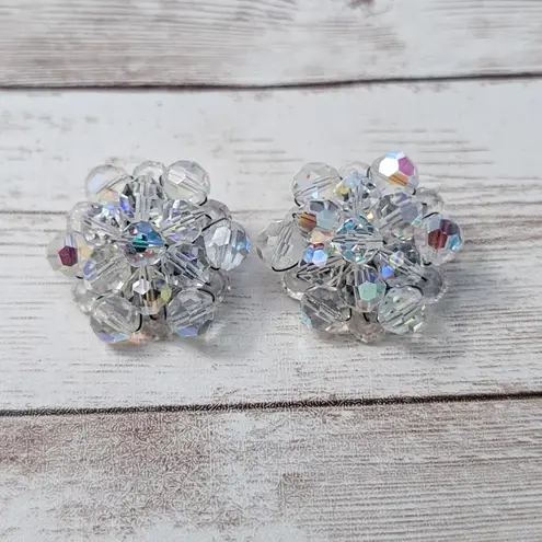 Vintage Clip On Earrings Beaded Cluster