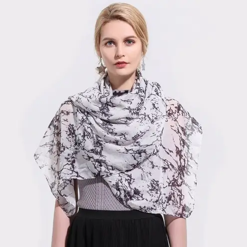Marble Print Scarf Wrap Scarves Sheer Thin New Black White