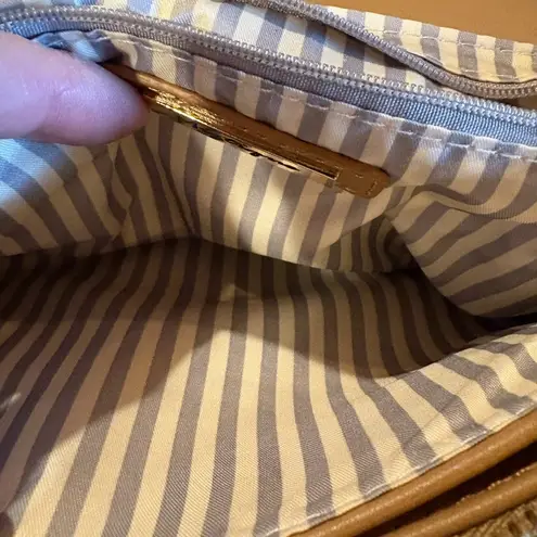 Miztique designer collection cross body tan purse gold accents