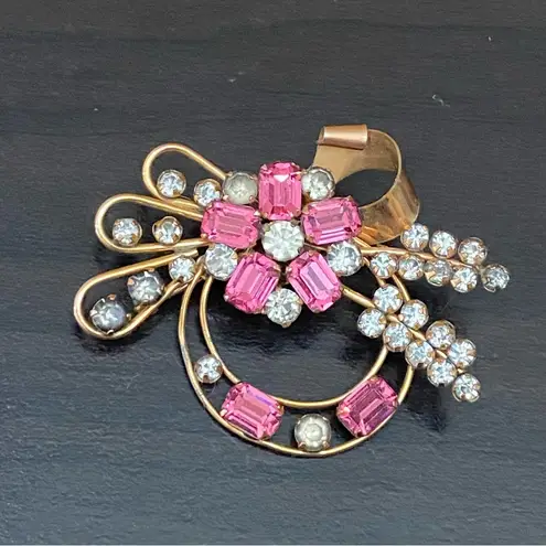 GF Vintage STAR-ART 1/20 12K  Art Deco Pink Flower Rhinestones Pendant Brooch