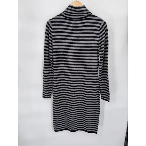 Daniel Cremieux Cremieux Turtleneck Sweater Dress Womens Medium Gray Black Stripe Wool Angora