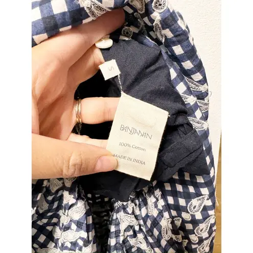 Banjanan Aurelia Ruffle Sleeve Tiered Maxi Dress in Gingham Noir Small Blue