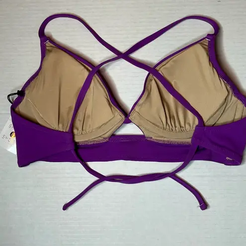 Shade & Shore  Purple Longline Cut Out Bikini Top New!