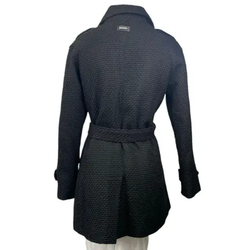Calvin Klein Women's Black Waffle Knit Long Sleeve Tie Waist Coat Jacket Size S