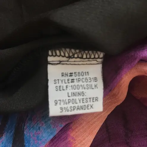 JAX multicolor watercolor silk chiffon dress with pleated bodice and flowy skirt Blue Size 6