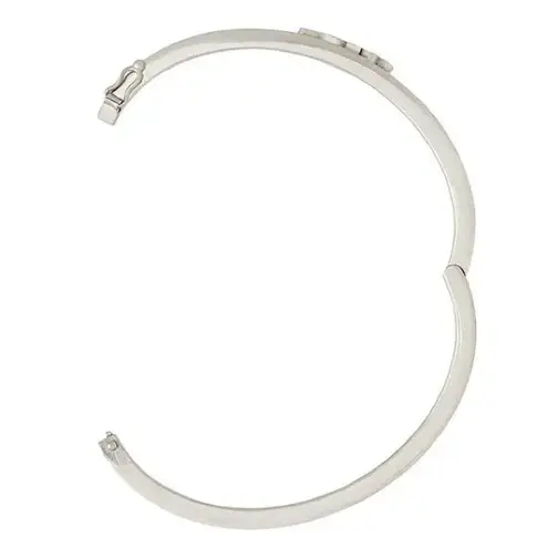 Saint Laurent NWT YSL Cassandre Logo-Plaque Enamel Bracelet Leather Silver Metal