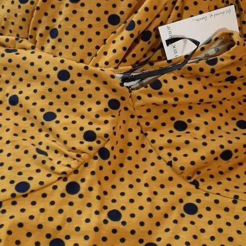 Frock Shop Mustard Yellow & Navy Dots 3/4 Sleeves ModCloth Blithe Midi Dress NEW