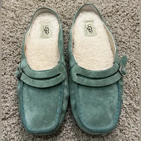 UGG  Suede & Shearling Slip on Mule Loafer Mint Green sz 8