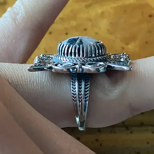 White Buffalo Turquoise Sterling Silver Feather Ring Size 7