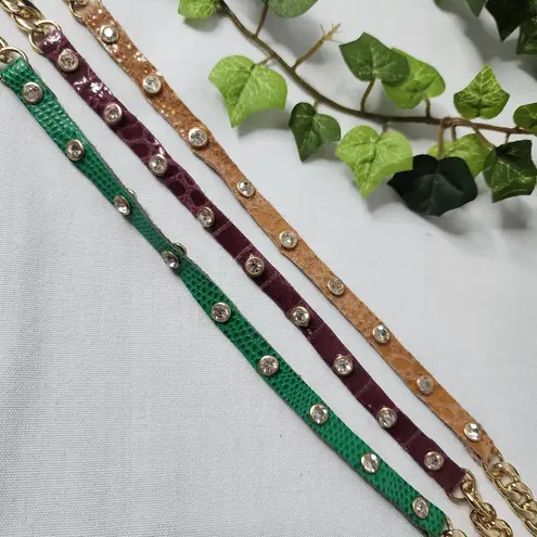 Gold Cuban Link Chain and Green Leather Boot Ankle Bracelet